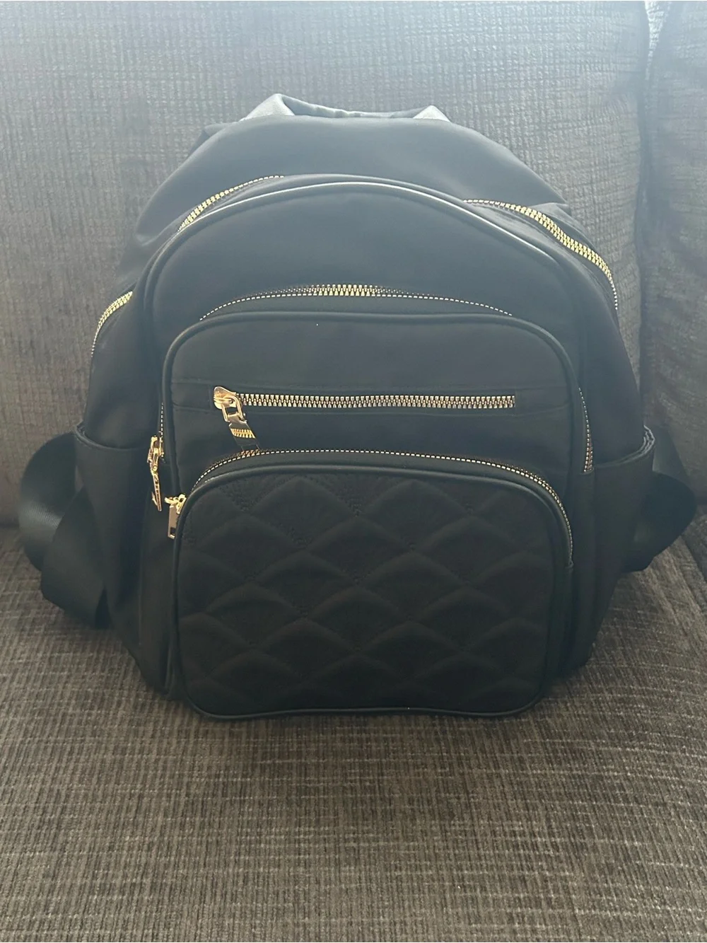 Black Quilted Front Pocket Backpack - Unbranded